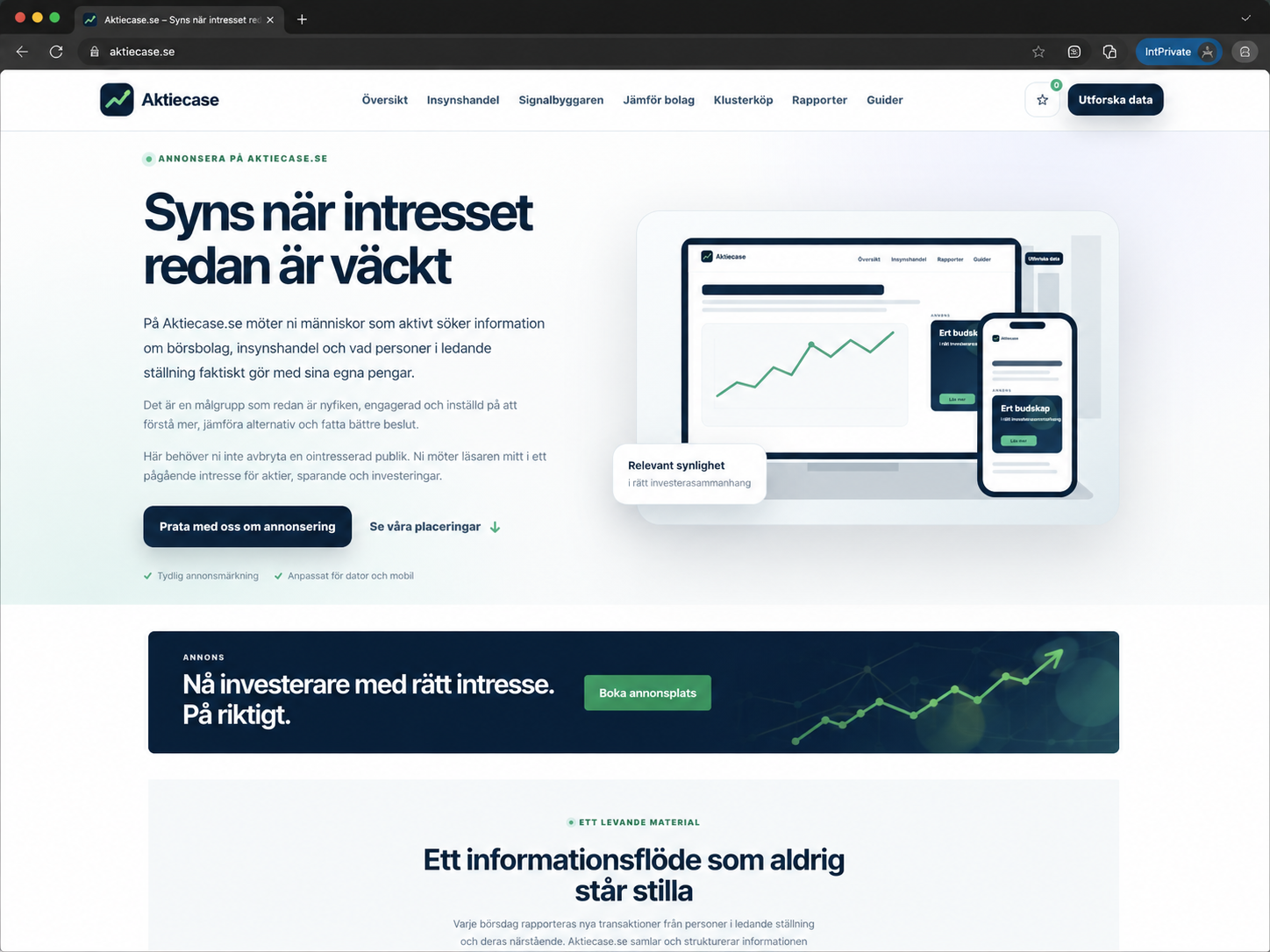 Annonsmiljö för paketet Flödet på Aktiecase.se